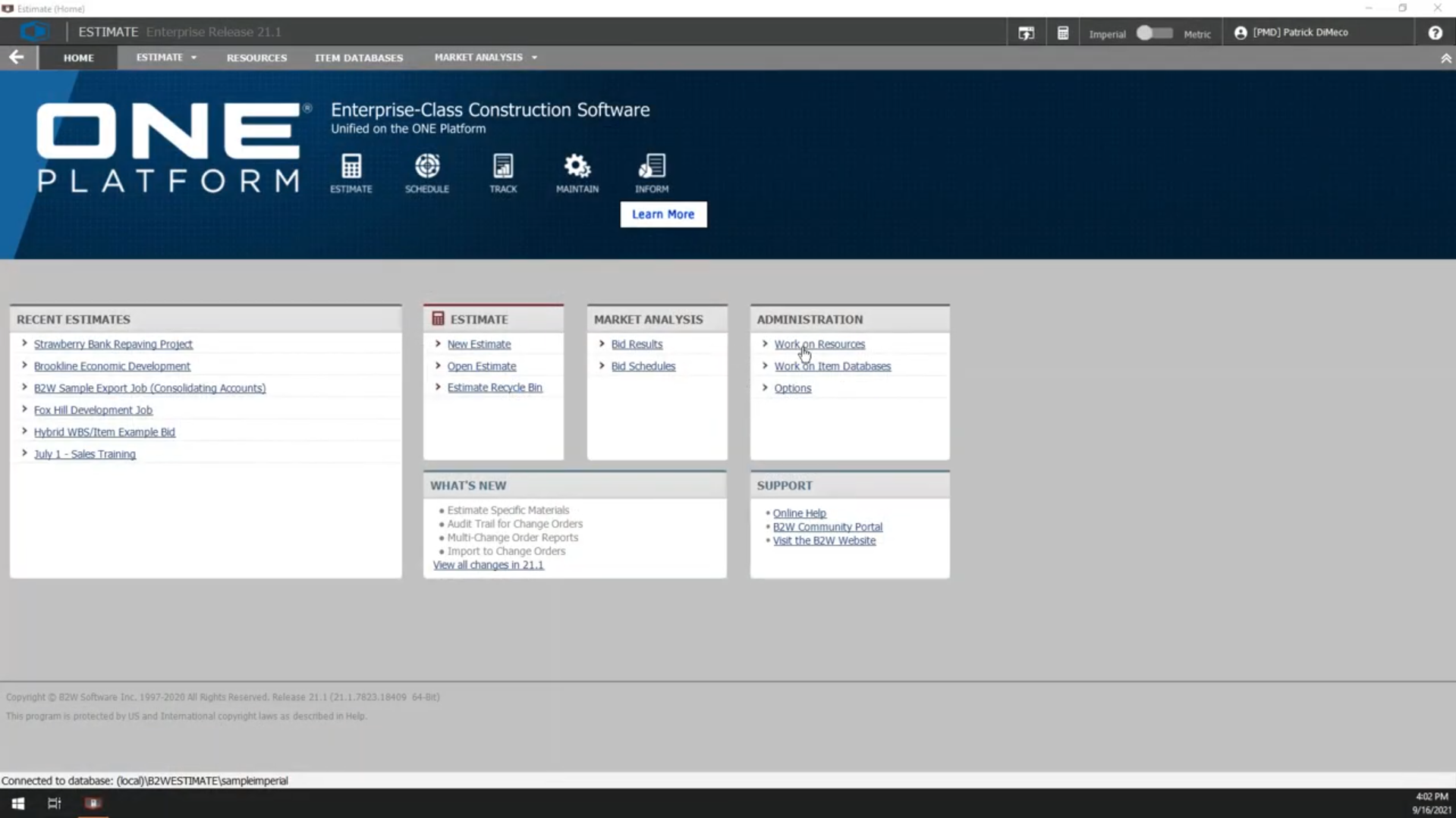 screenshot of B2W Estimate